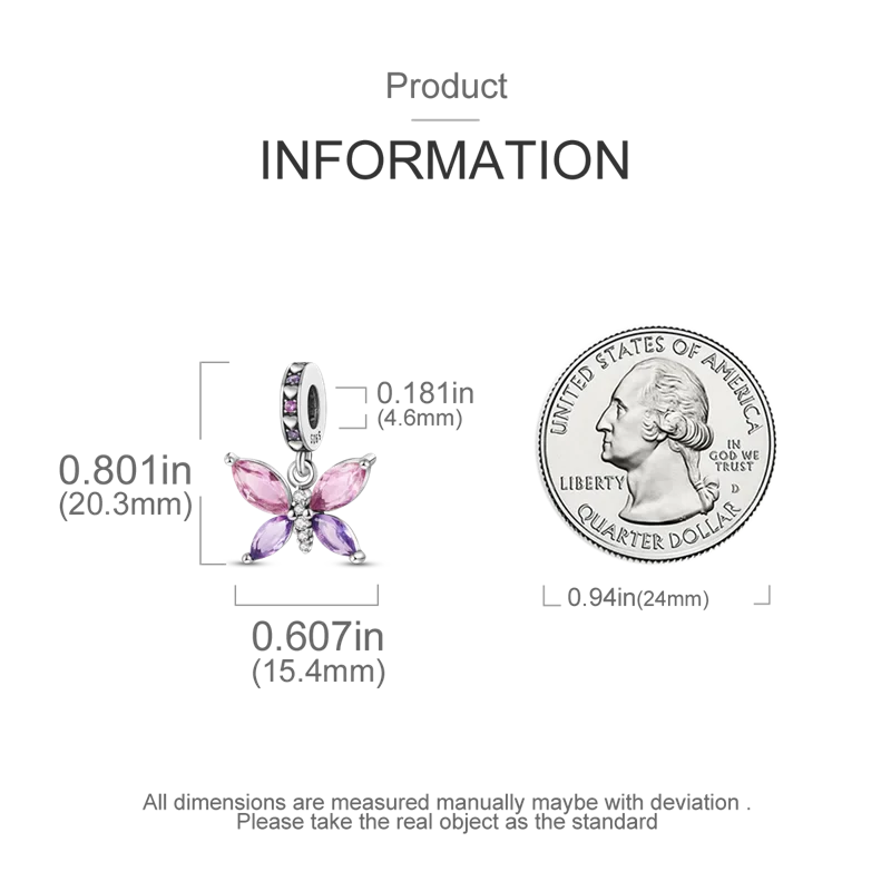 Original 925 Sterling Silver Colorful Butterfly Charms Beads - Fit S925 Bracelet & Necklace, Zircon Accents, Fine DIY Birthday Jewelry Pendant
