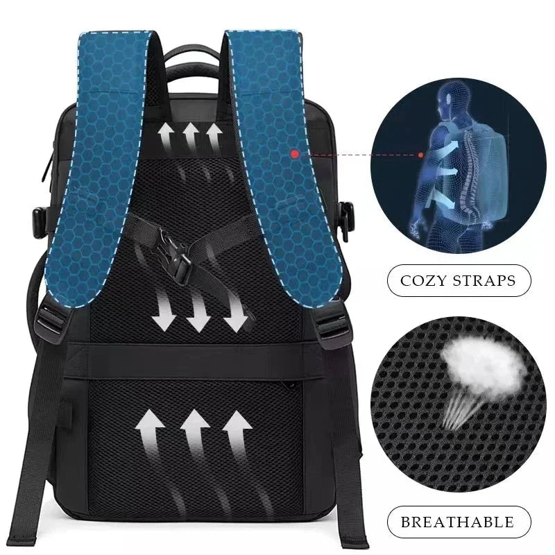Expandable Business Backpack for Men - 17.3" Laptop, USB, Waterproof Travel Bag