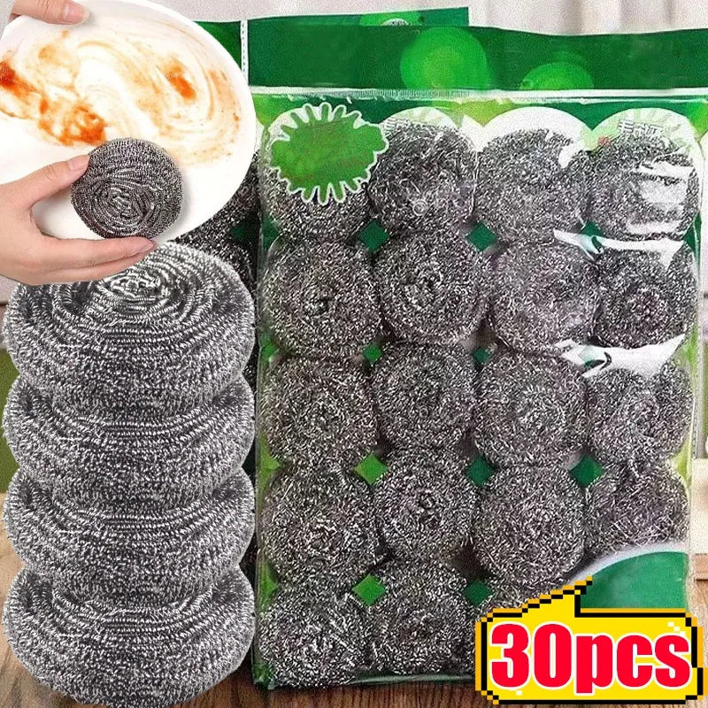 30/1pcs Steel Wire Dishwashing Cleaning Ball Kitchen Pot Pans Dishes Oil Rust Remover Brushes