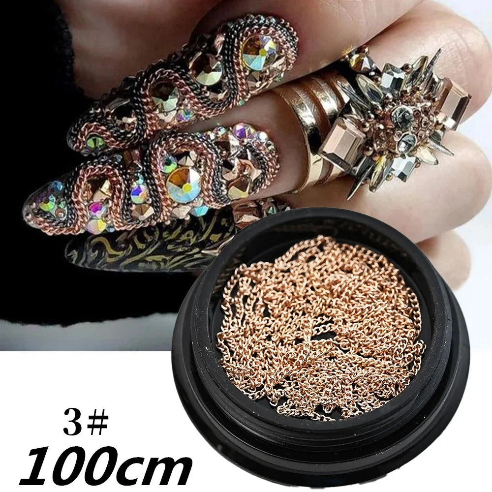 100/50cm Luxury Crystal Chain Nail Charms - 1.5/2mm Clear & AB Diamond Nail Art Decoration