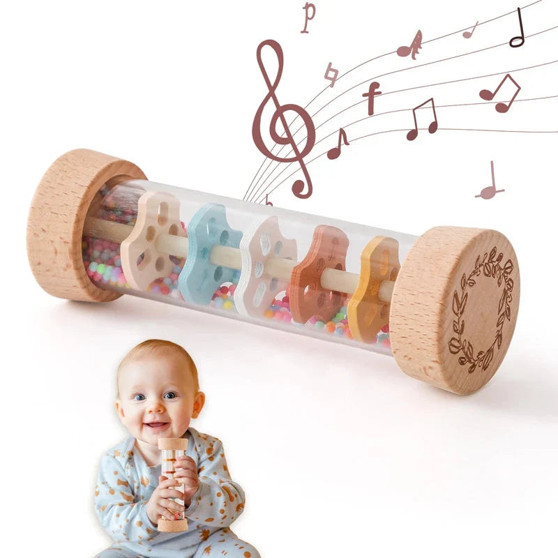 Montessori Baby Rain Stick Rainbow Hourglass Music Rattle Toy