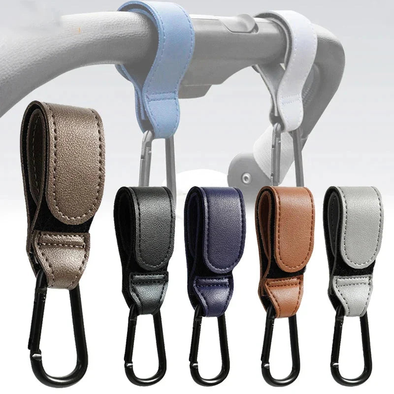 Baby Stroller Hook PU Leather Adjustable Pram Bag Hanger Travel Accessory