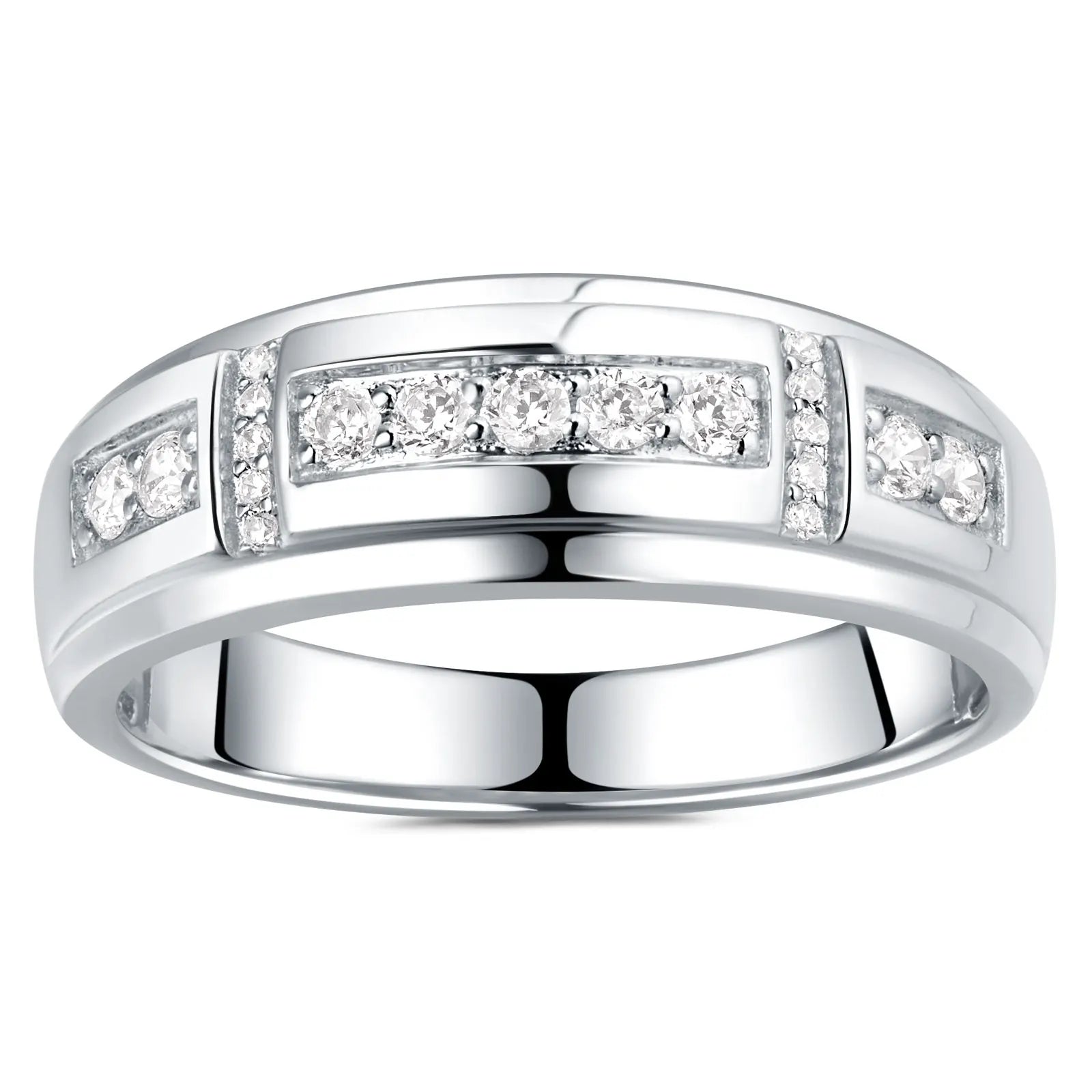 Men Wedding Band 925 Sterling Silver Moissanite Half Eternity Round Engagement Ring