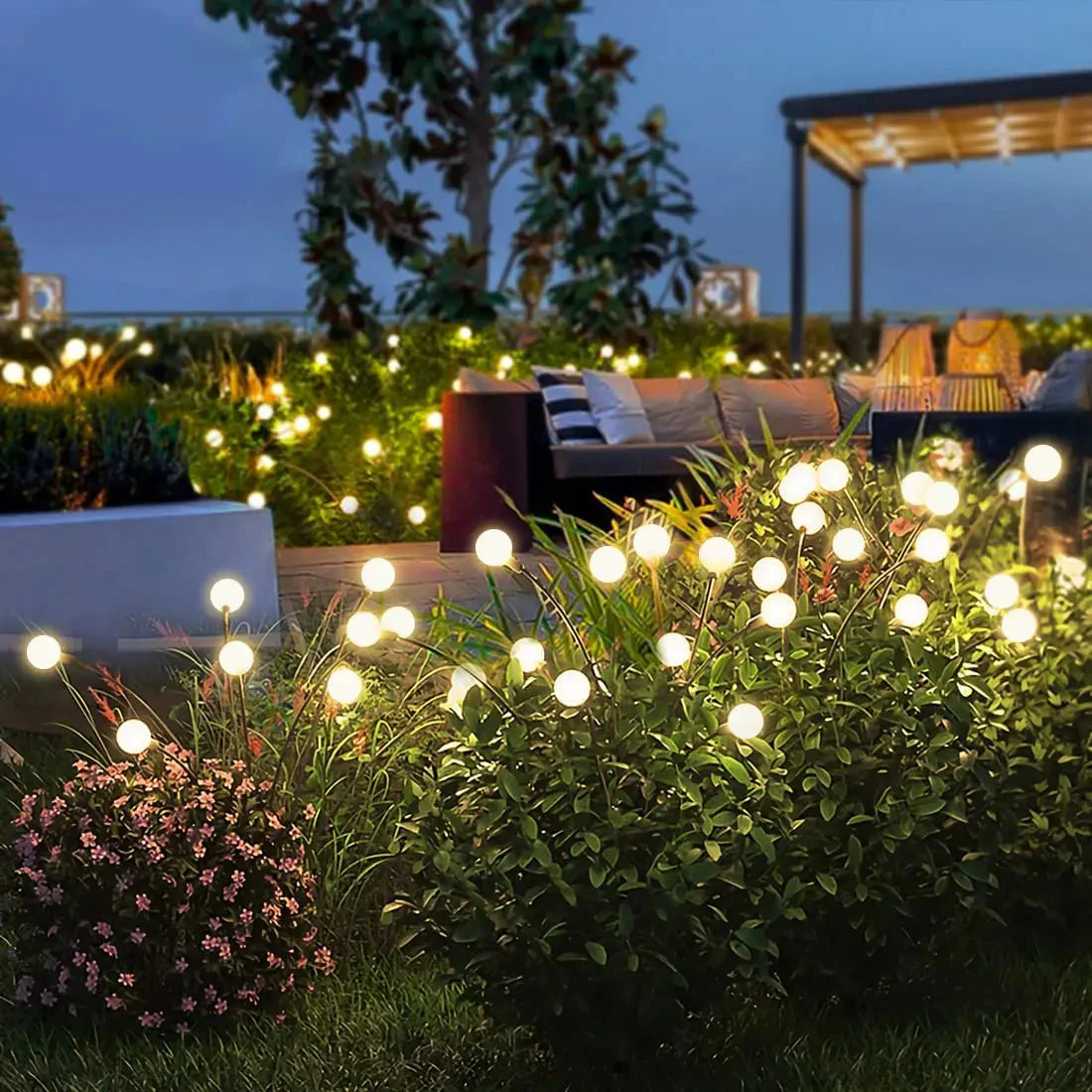 8 LED Solar Firefly Garden Lights – Waterproof Warm White Outdoor Pathway & Patio Decoration