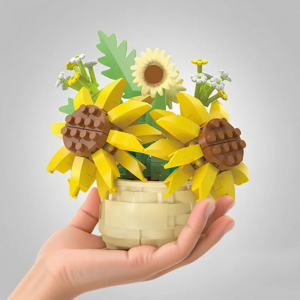 DIY Potted Plant Building Blocks Set - Rose Sunflower Succulents Bonsai Tree Romantic Garden Kids Model Bricks Toy Kit