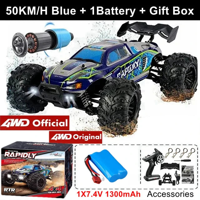 4WD RC Off-Road Car - 1:16 High-Speed Brushless Truck, 50-80KM/H, 4x4 Drift Racing Toy for Kids & Adults