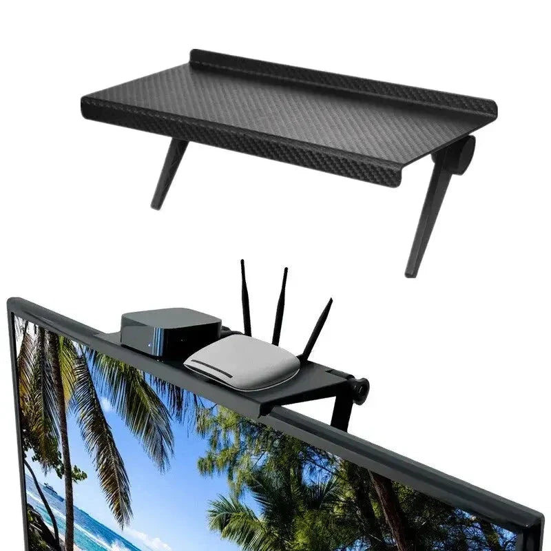 Adjustable Screen Storage Rack - No-Drill Shelf for TV & Computer Monitors
