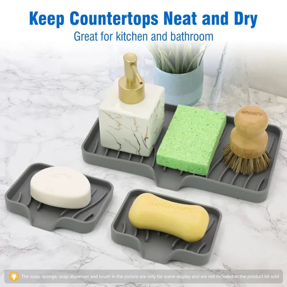 Silicone Drain Soap Dish - Anti-Slip Sink Tray for Kitchen & Bathroom