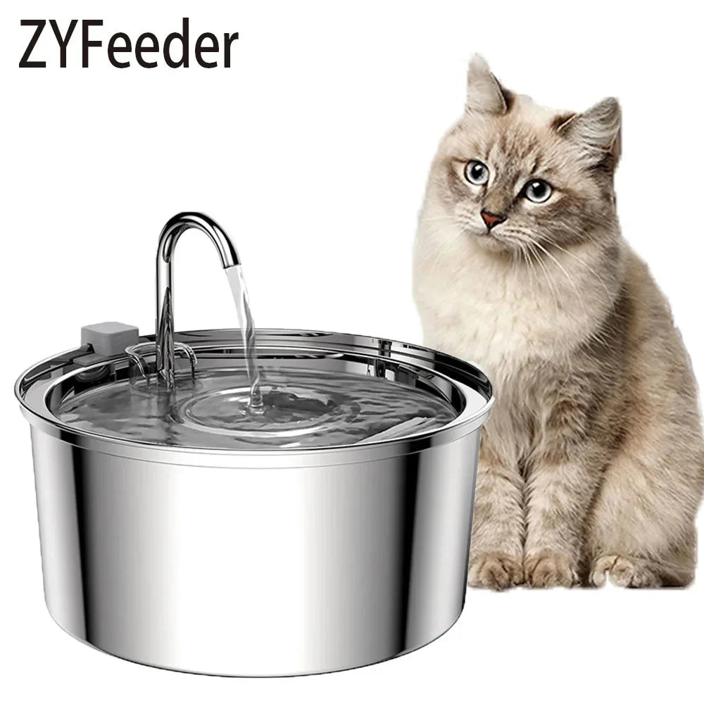 Stainless Steel Pet Water Fountain – USB Automatic Cat & Dog Bowl
