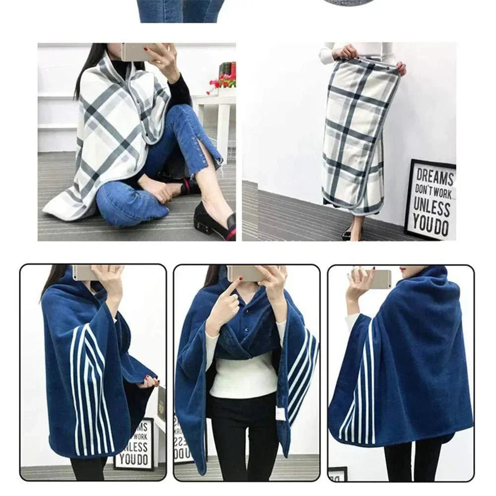 Double-Layer Tartan Plaid Blanket Scarf – Warm Winter Shawl for Women
