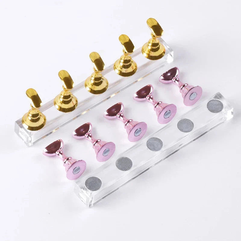 Magnetic Nail Holder Set - 5/30pcs False Nail Tip Practice Stand with Crystal Base