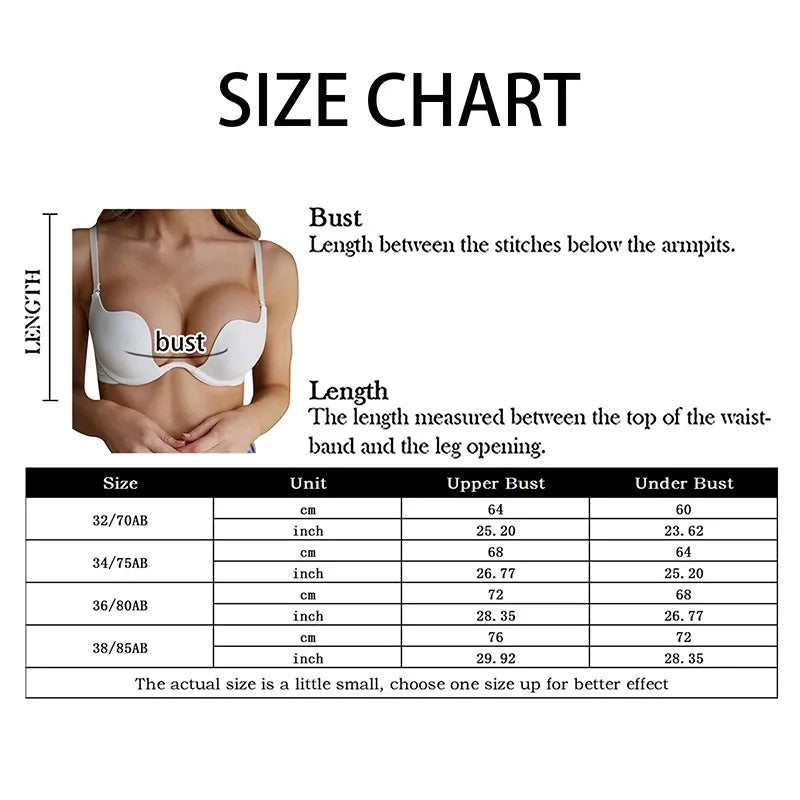 Women Push Up Bra Backless Low Cut Sexy Plunge Brassiere Open Back U-Shape Seamless