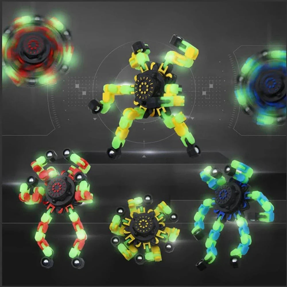 4PCS Glow-in-the-Dark Fidget Spinners – Deformable Robot Sensory Toys for Kids & Adults | Stress Relief Fingertip Gyro Party Favors