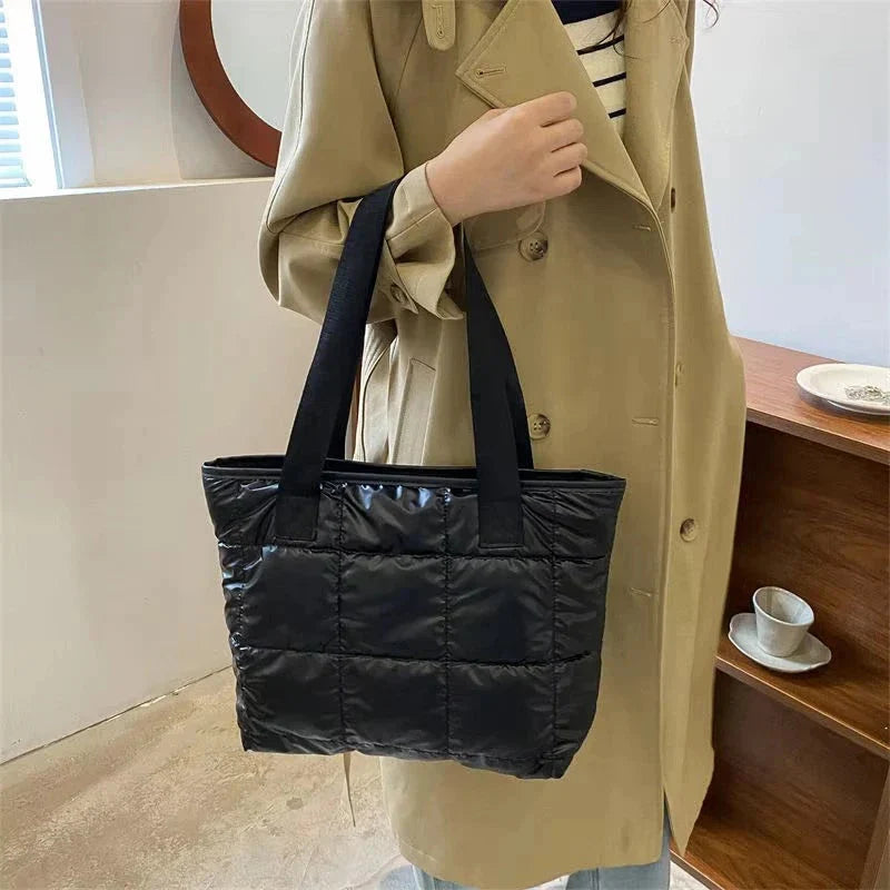 Quilted Cotton Tote Bag – Large Capacity Fashion Ladies Handbag