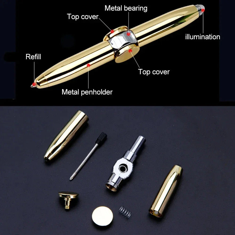 LED Gyro Spinner Pen – Multifunctional Metal Fidget Ballpoint Pen with Light | Stress Relief Spinning Pen for Writing, Focus & Gifts