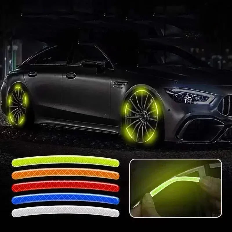 Car Wheel Hub Reflective Stripes Stickers – Night Safety Tire Rim Decals, Waterproof Warning Tape for Vehicle Decoration