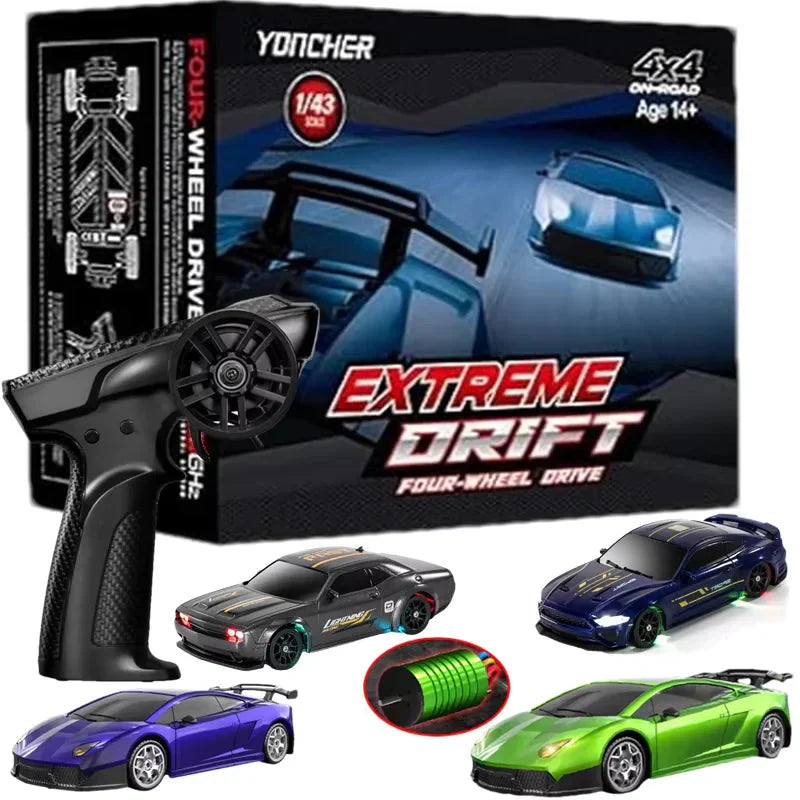 4WD RC Drift Racing Car - 1/43 Mini High-Speed Electric Car with Gyroscope, Realistic Lights, Remote Control Toy for Kids & Adults