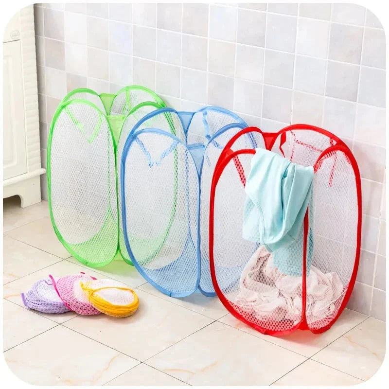 Folding Laundry Storage Basket – Mesh Household Clothes & Toy Organizer