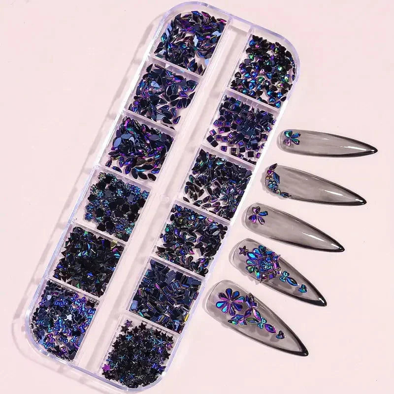 Multi-Shape 3D Flat Bottom Nail Rhinestones - Colorful AB Crystal Gems for DIY Manicure & Crafts