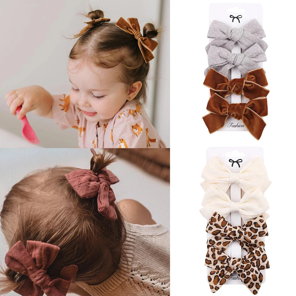 4Pcs Leopard Print Hair Bow Clips for Baby Girls Lace Barrettes
