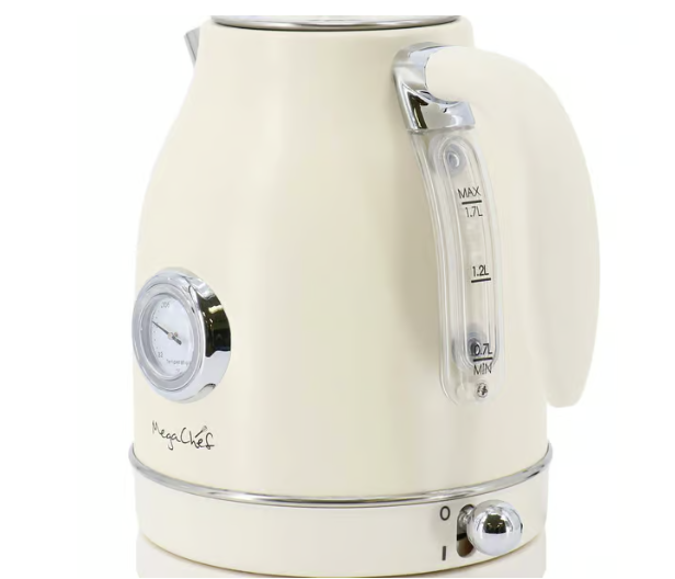 MegaChef 1.8 Quart Electric Tea Kettle and 2 Slice Toaster Combo in Creme