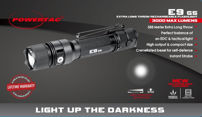 E9 GEN5 + Spare Battery Bundle - 3,000 Lumen Tactical Flashlight with Backup Power