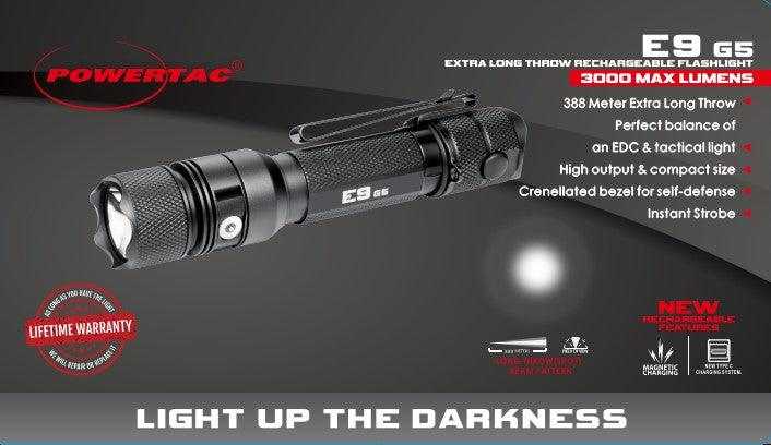 E9 GEN5 Long Throw- 3,000 Lumen  388 Meter  Tactical EDC Flashlight