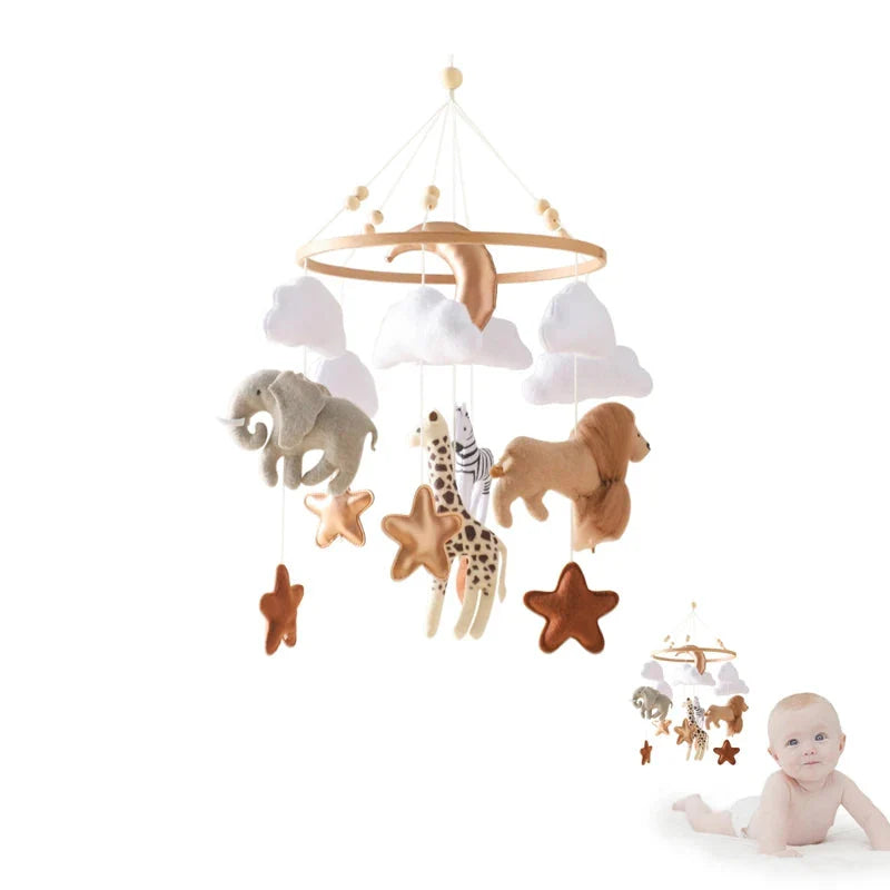 Wooden Crib Mobile Bed Bell with Soft Felt Animals