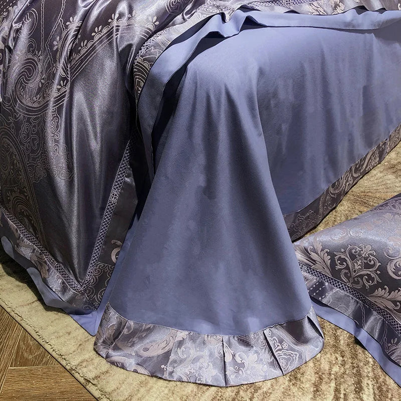 Soft Satin Jacquard Cotton Bedding Set, Luxury Duvet Cover, Blue, Gold, Gray, Queen, King Bed Sheet, Pillowcases, Home Textiles