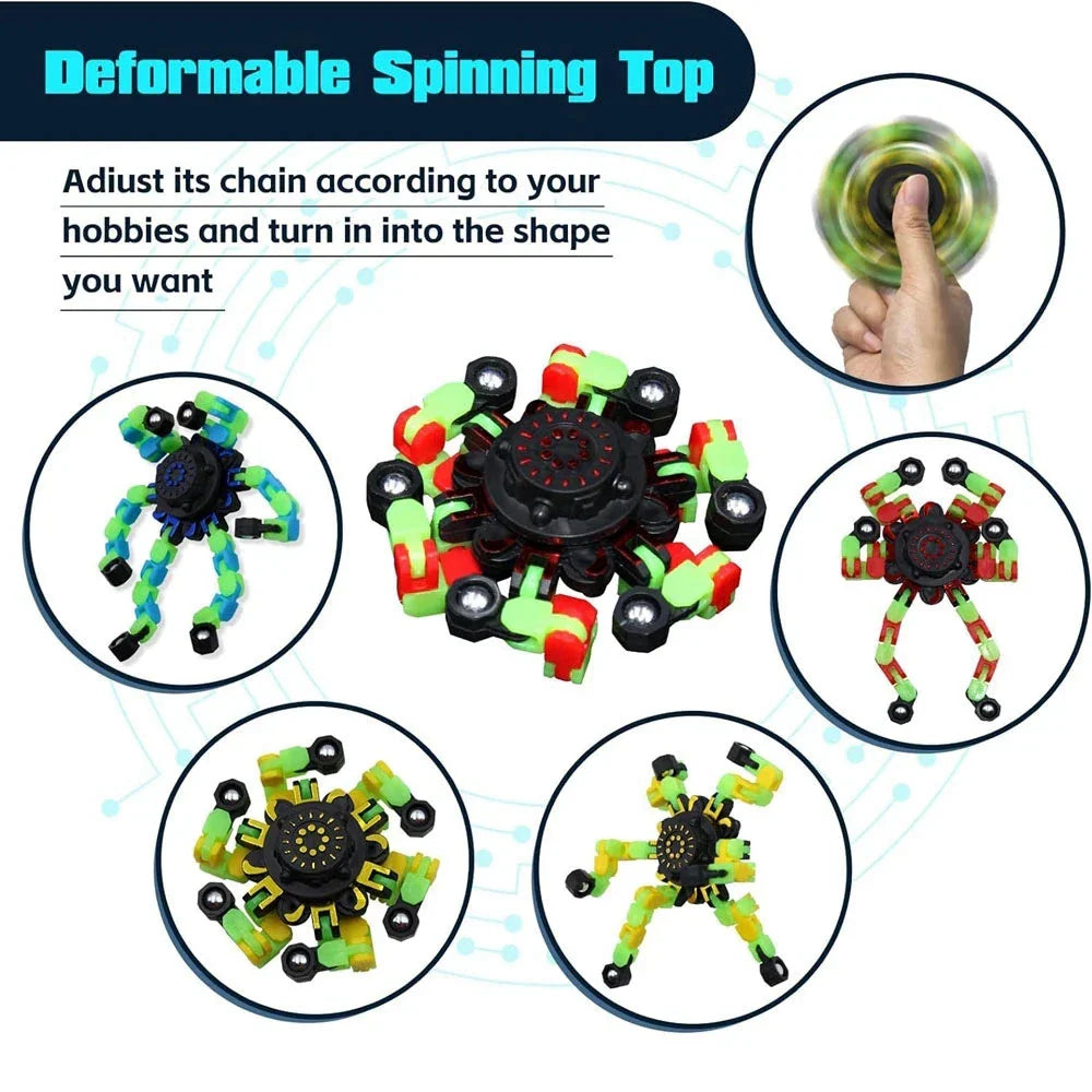 4PCS Glow-in-the-Dark Fidget Spinners – Deformable Robot Sensory Toys for Kids & Adults | Stress Relief Fingertip Gyro Party Favors