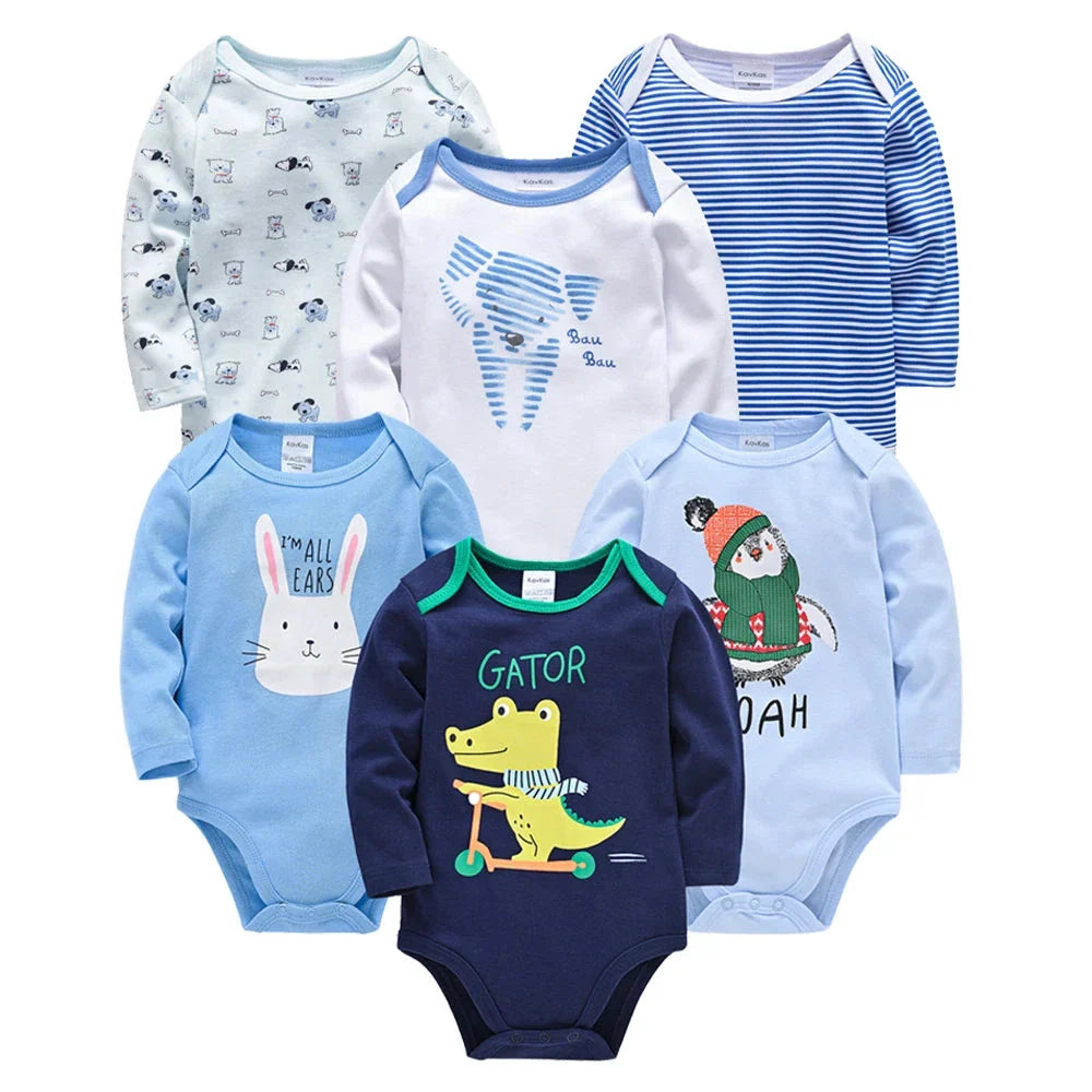3/6 PCS Kavkas Cotton Baby Bodysuit Long Sleeve Set for Newborn Boys & Girls 0–12 Months