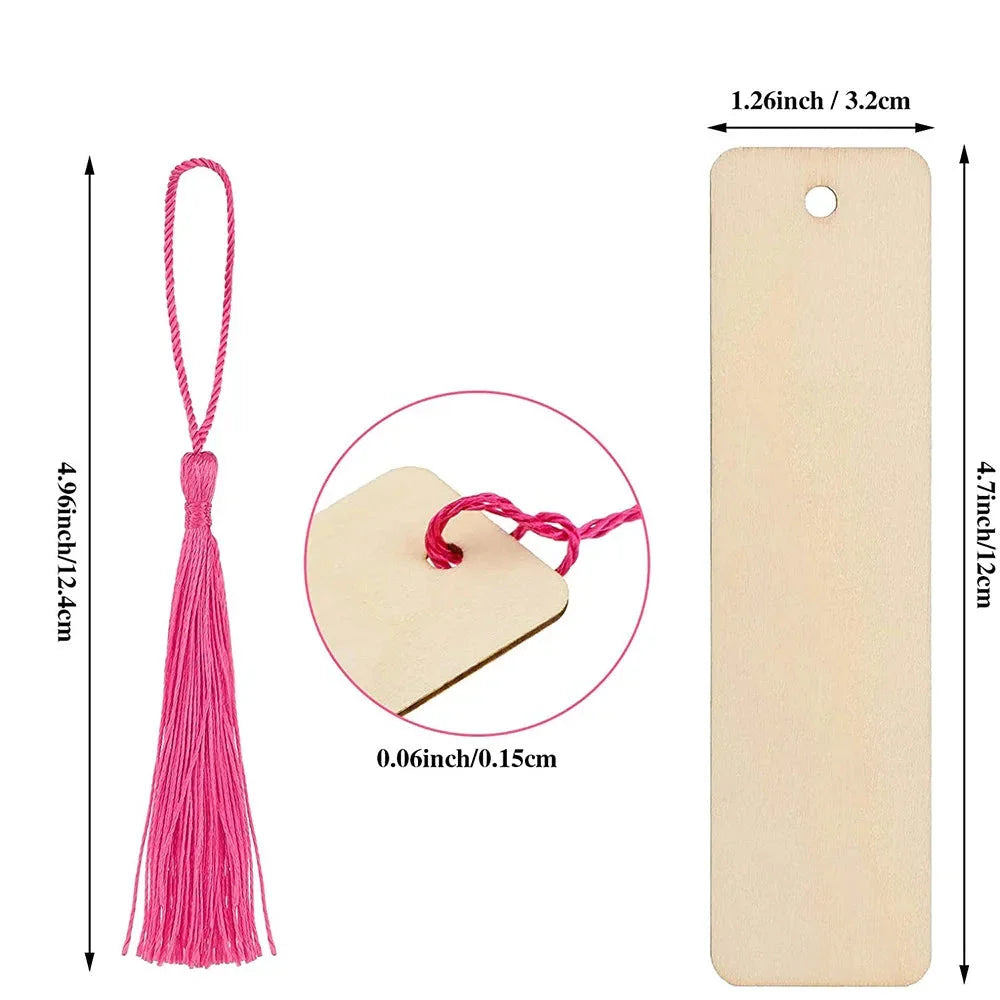 Wooden Bookmarks with Tassel Ropes - 10/20/60Pcs DIY Hanging Labels