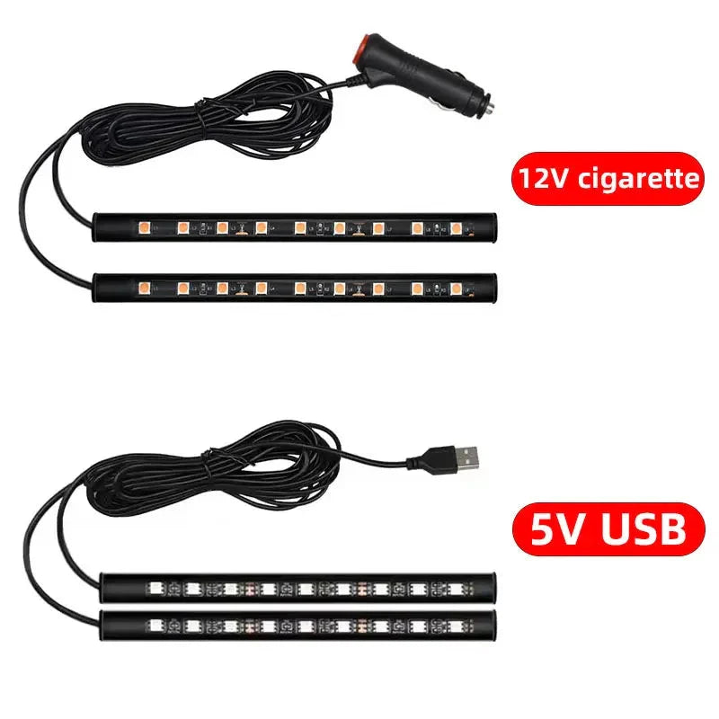 2-in-1 LED Car Neon Interior Light – USB & Cigarette Lighter Footwell Ambient Light, Car Backlight Atmosphere Lamp Accessories
