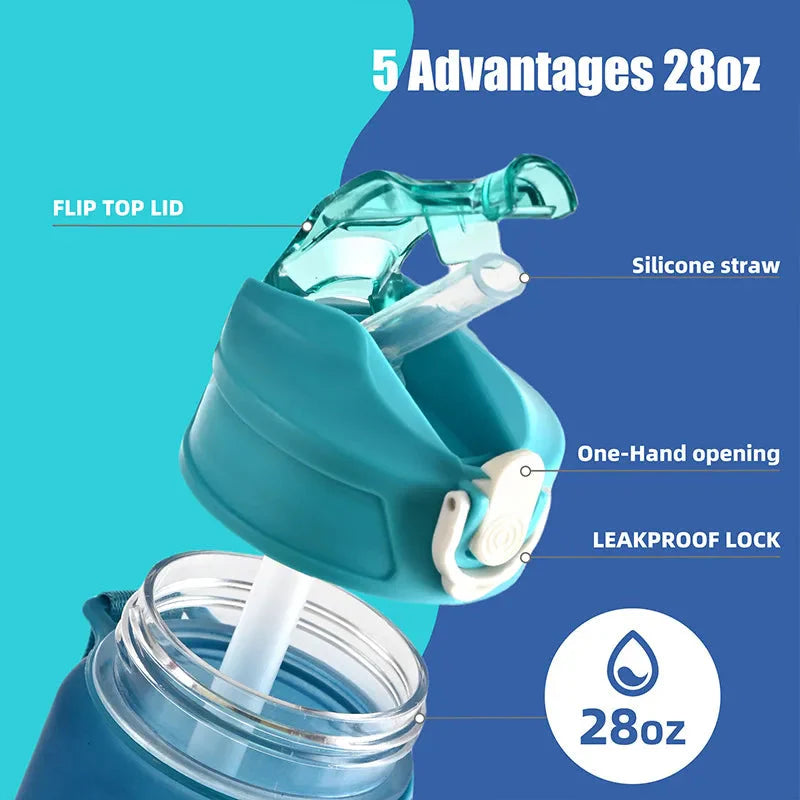 800ML Large Capacity Sports Water Bottle | Leak-Proof BPA-Free Plastic Jug with Straw & Rope for Gym, Outdoor & Travel