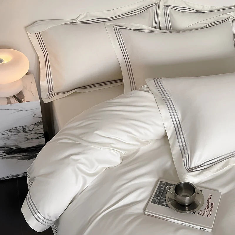 Luxury 1000TC Egyptian Cotton Solid Color Hotel Style Embroidery Bedding Duvet cover Set