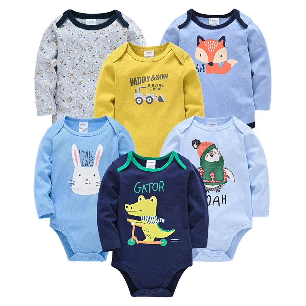 3/6 PCS Kavkas Cotton Baby Bodysuit Long Sleeve Set for Newborn Boys & Girls 0–12 Months