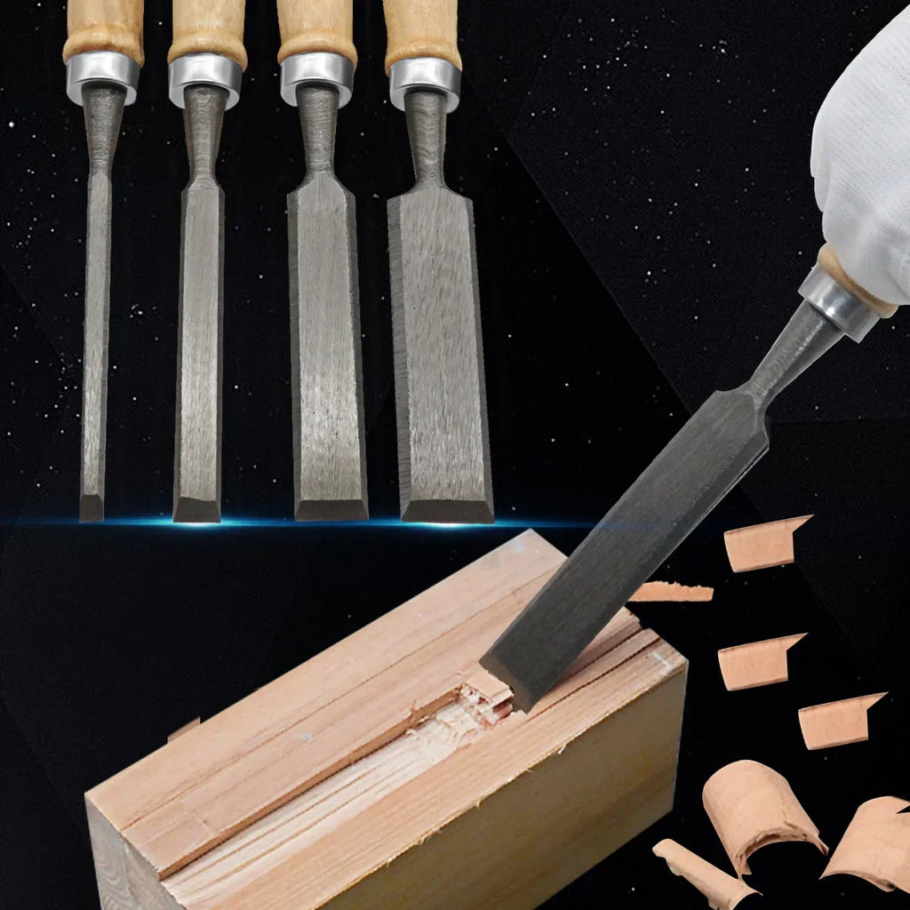 4Pcs Wood Carving Chisels Set Professional for Woodworking - 8/12/16/20mm Comfortable Beech Handle Wood Chisel with Wood Handles