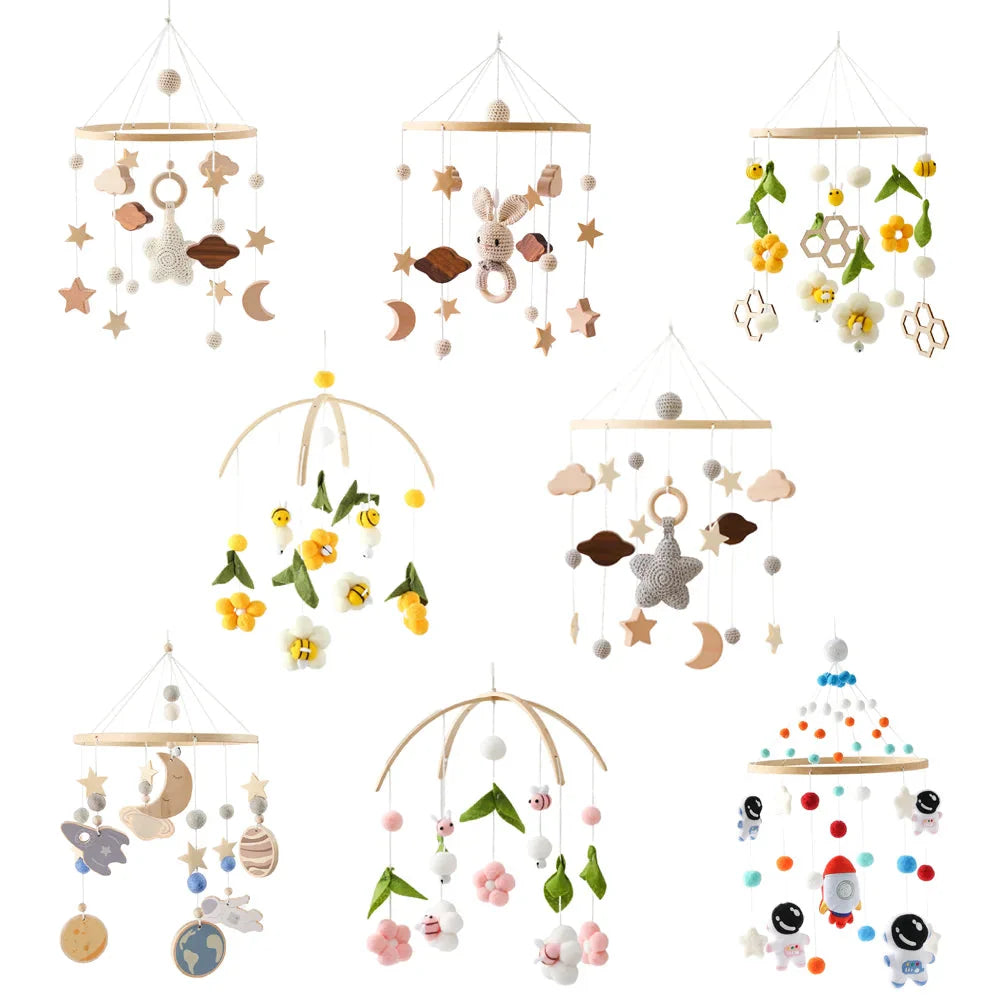 Wooden Baby Crib Mobile with Music Box Bell
