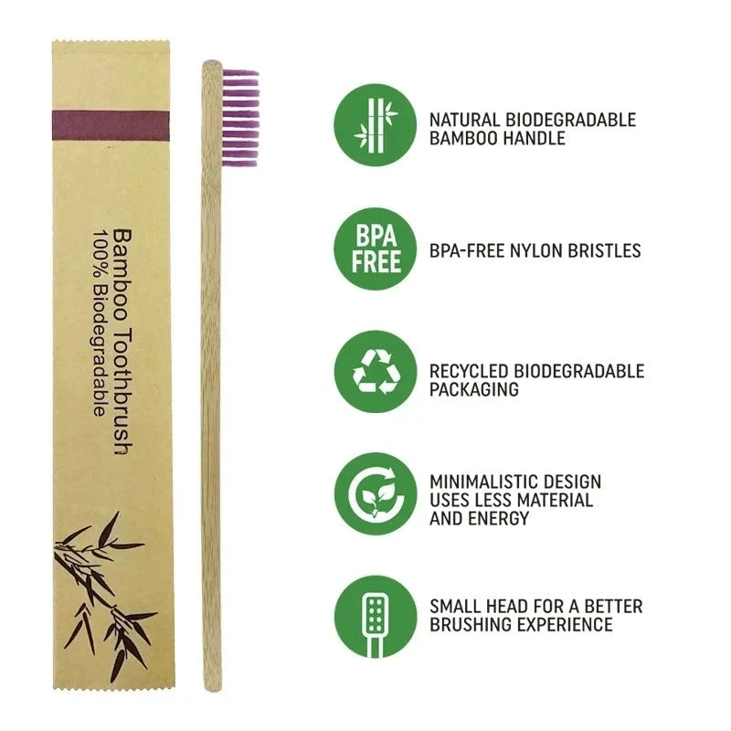 Natural Colorful Toothbrush Eco Soft Bristle Bamboo Toothbrush Bamboo Charcoal Vegan Tooth Dental Oral Care Plastic Free 10Pcs