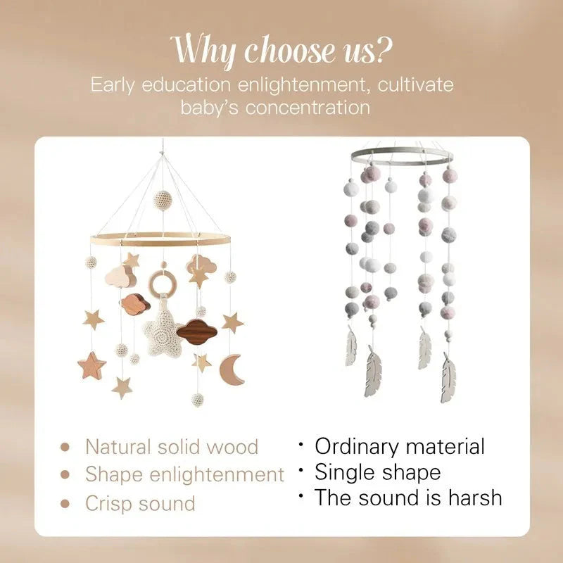 Wooden Baby Crib Mobile with Music Box Bell