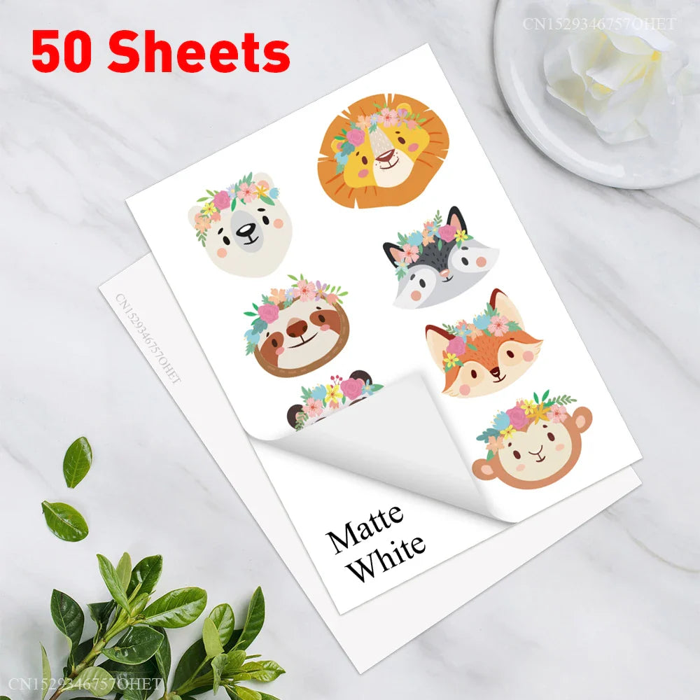 50 Sheets A4 Sticker Paper for Printer Inkjet/Laser Printer Vinyl Paper Sticker Self Adhesive Gift Stationery Label Stickers DIY