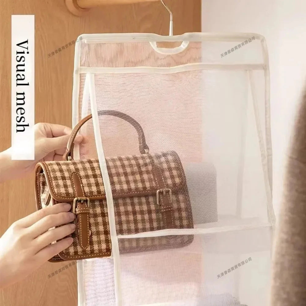 Hanging Closet Organizer Bag - Eco-Friendly 3D Transparent Storage for Tote Bags & Purses