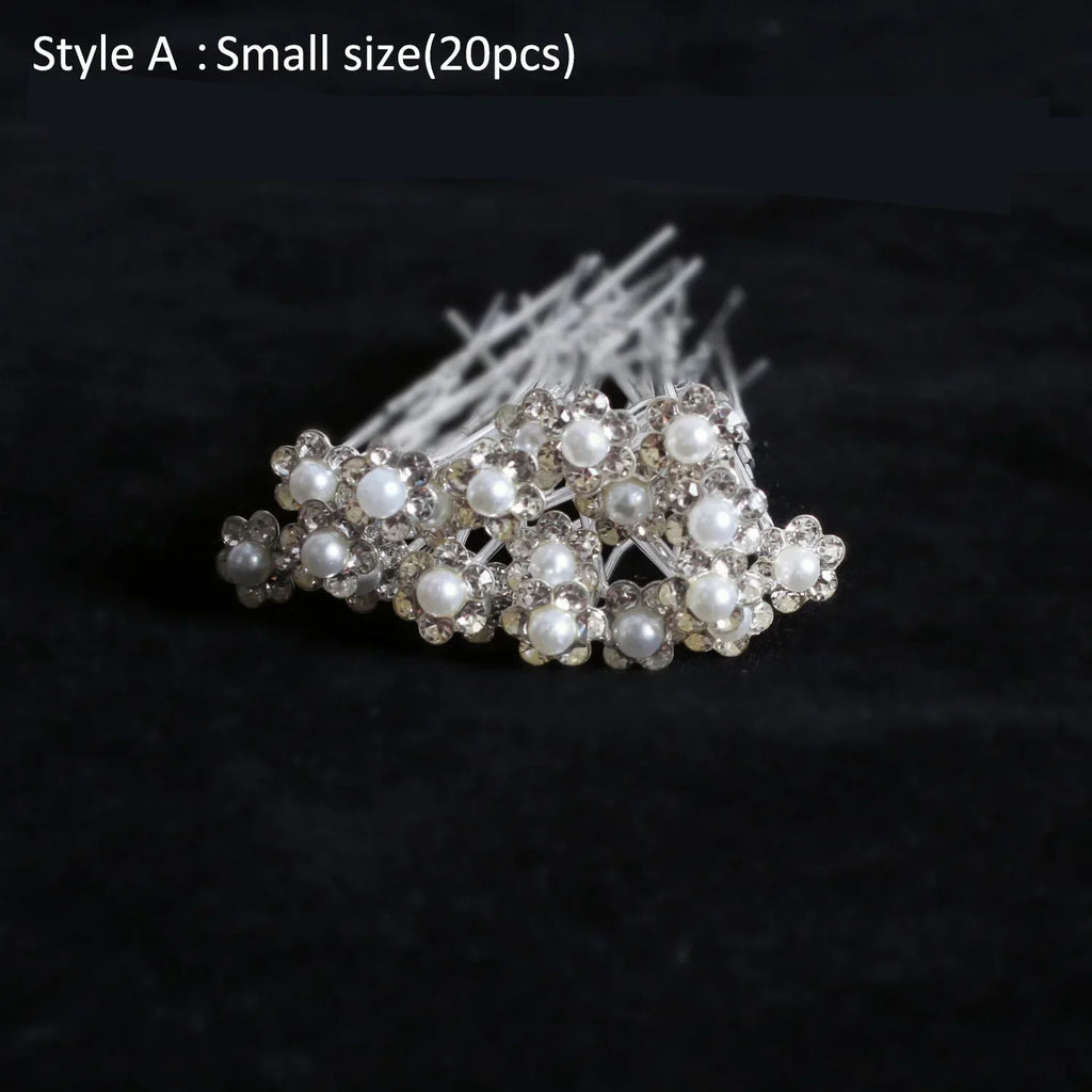 20pcs Elegant Pearl Crystal Hairpin Wedding Bridal U-shaped Metal Hair Comb Forks for Women