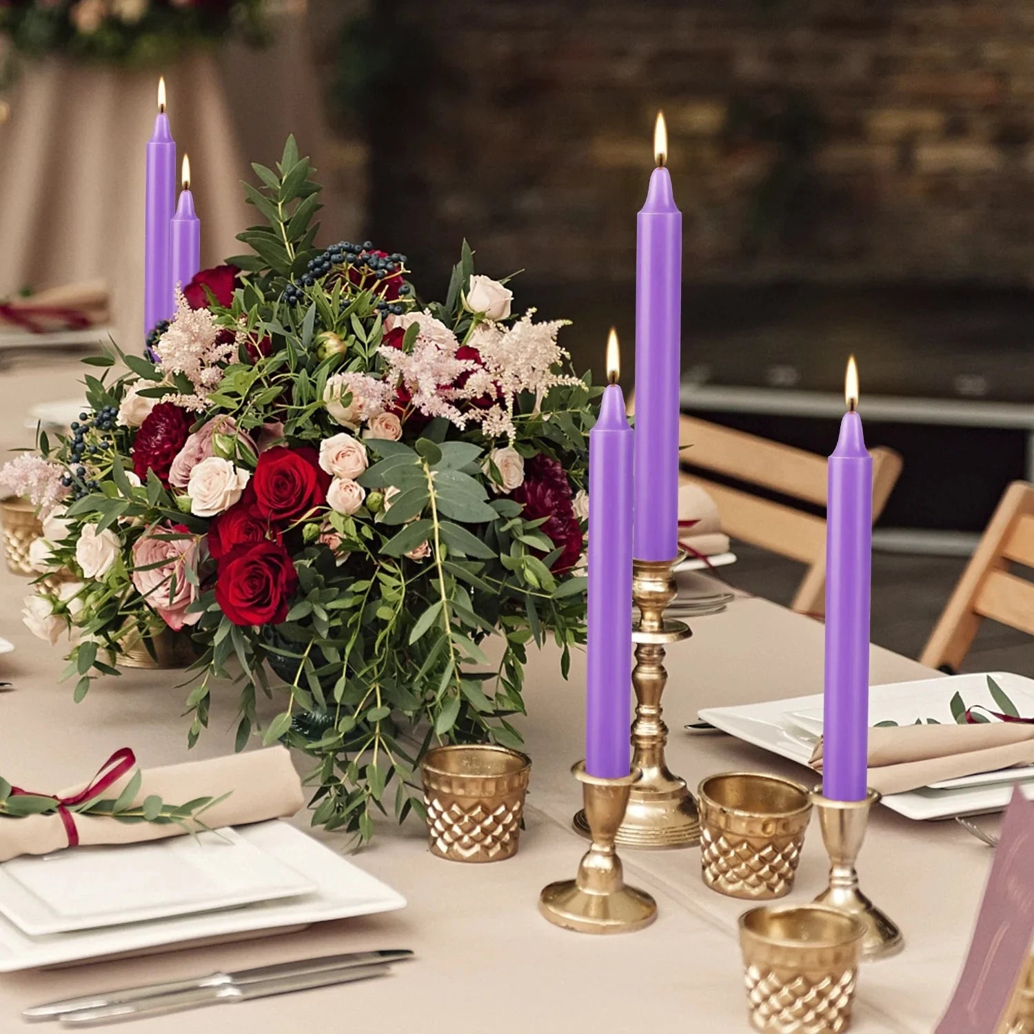 20-Piece Purple 4-Inch Drip-Free Soy Wax Dinner Candles – Smokeless, Fragrance-Free, Hand-Pulled for Weddings, Parties, and Home Décor