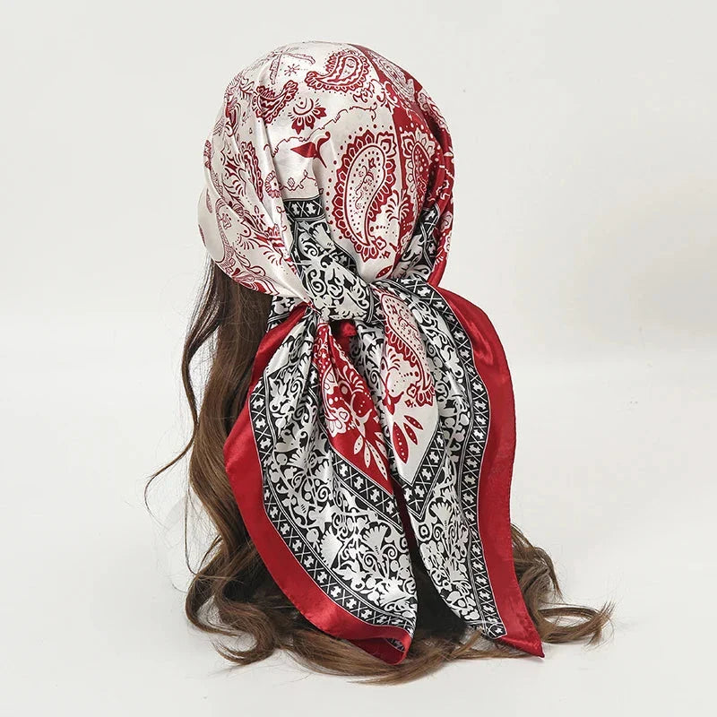 Satin Square Scarf – Elegant 2025 Print Hijab, Shawl & Hair Wrap