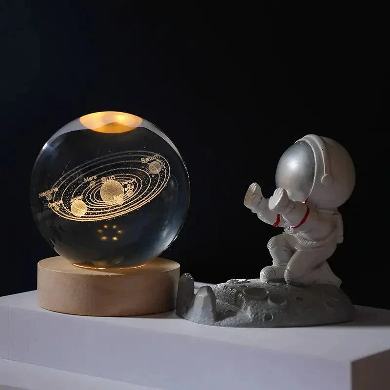 Kids LED Crystal Ball Lamp – 3D Moon & Galaxy Table Decor Toy