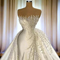 Elegant Pearls Crystal Mermaid Wedding Dress Strapless Overskirt Satin Bridal Gown