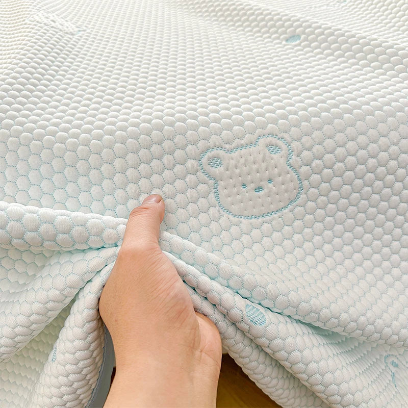 Summer 1PC Blue Cooling Pad Bed, Cute Cartoon Bear Printing Silk Pad, Washable Air Conditioning Soft Pad, Class A