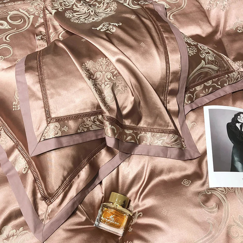 Soft Satin Jacquard Cotton Bedding Set, Luxury Duvet Cover, Blue, Gold, Gray, Queen, King Bed Sheet, Pillowcases, Home Textiles