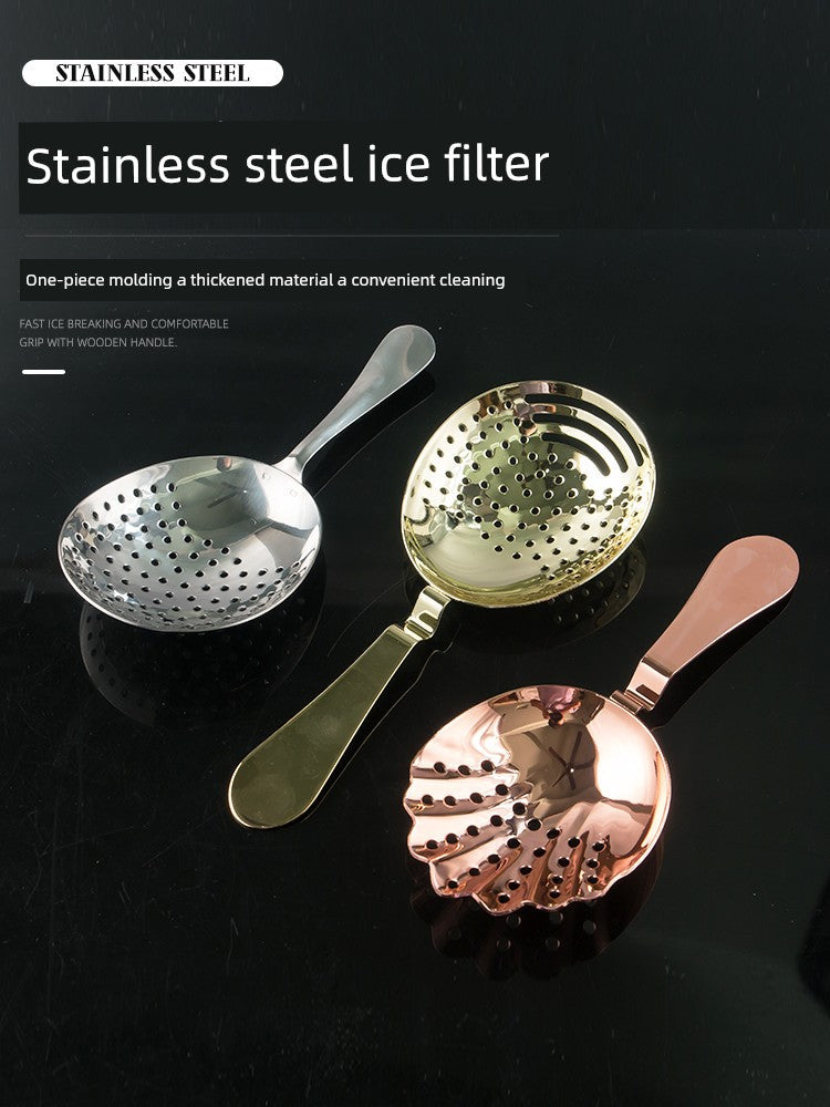 304 Stainless Steel Ice Filter Spoon-Shaped Ice Strainer Creative Cocktail Bar Filter Partition Ice Filter Cocktail Ice Cube